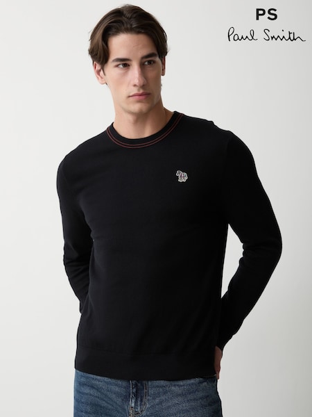 Black - Regular Paul Smith Zebra Logo Crew Neck Jumper