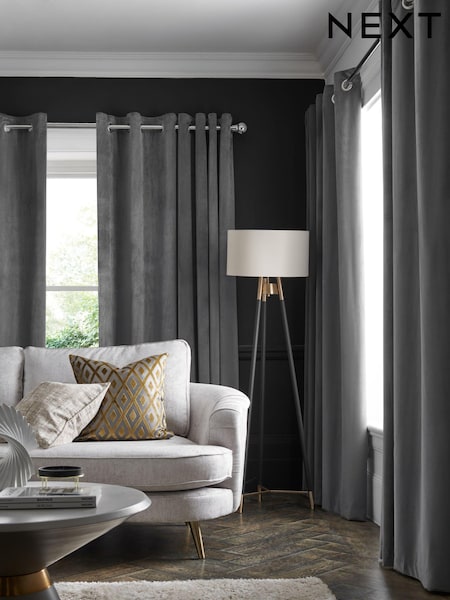 Grey Charcoal Matte Velvet Lined Curtains (469479) | AED162 - AED602