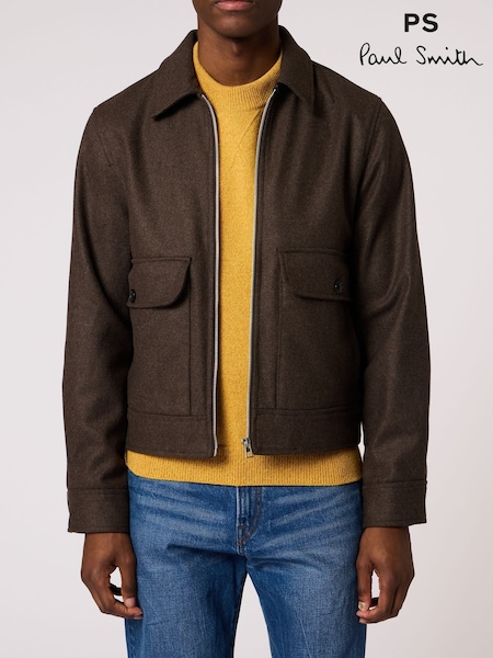 Brown - Regular Paul Smith Wool Blend Harrington Jacket