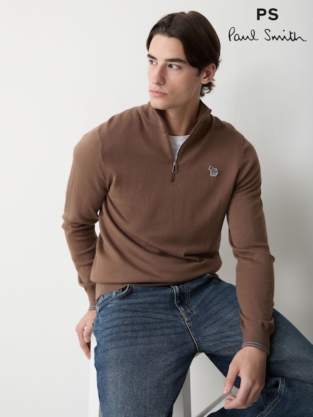 Ruskea - Regular Paul Smith Zebra Logo Zip Neck Jumper