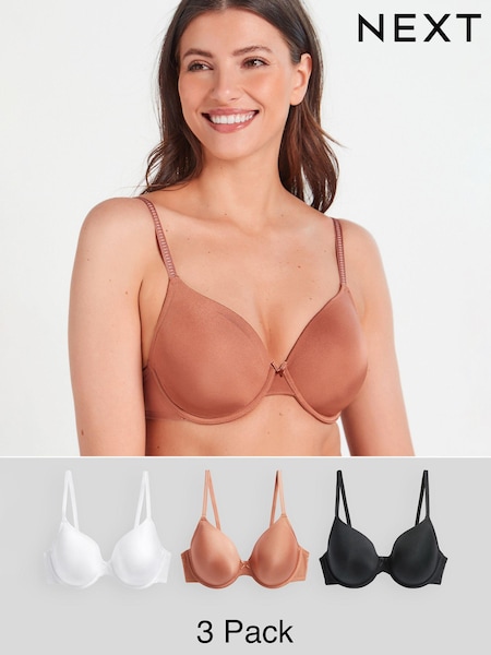 Negru/Alb/Caramel Nud - Microfibre Smoothing T-Shirt Bras 3 Pack A-E (469865) | 115 LEI