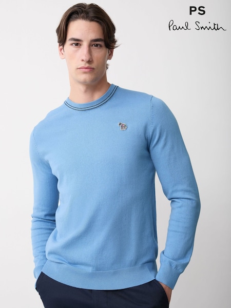 Blue - Regular Paul Smith Zebra Logo Crew Neck Jumper