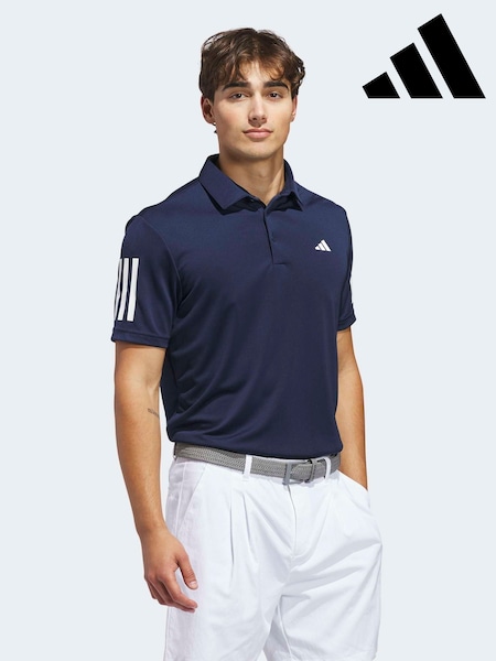Navy - Regular Adidas Golf Performance 3 Stripe Polo Shirt