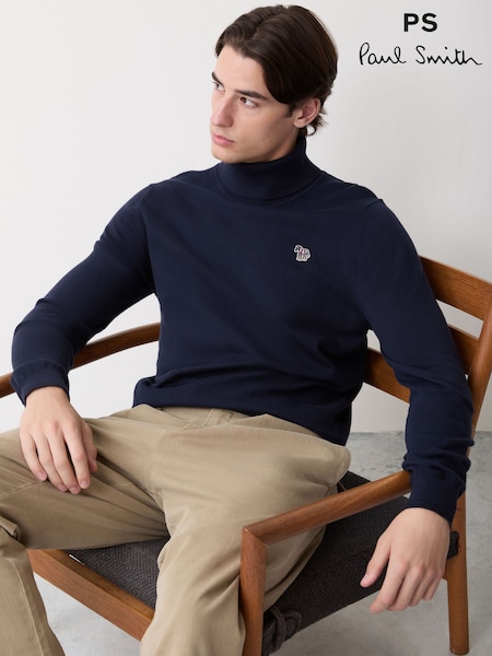 Azul - Regular Ps Paul Smith Zebra Logo Roll Neck Jumper