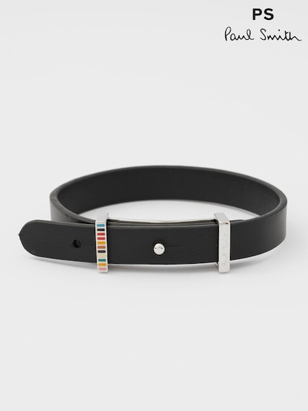 Қара - Regular Ps Paul Smith Signature Stripe Leather Bracelet