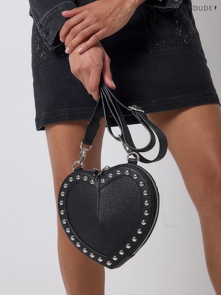 שחור - Scamp & Dude Heart Studded Cross-body Bag