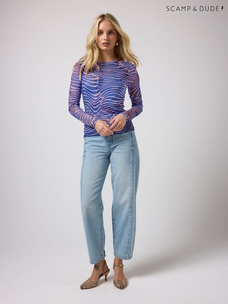 أزرق بنقشة جلد فهد - Scamp & Dude Printed Mesh Top