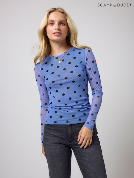 Modré puntíky - Scamp & Dude Printed Mesh Top