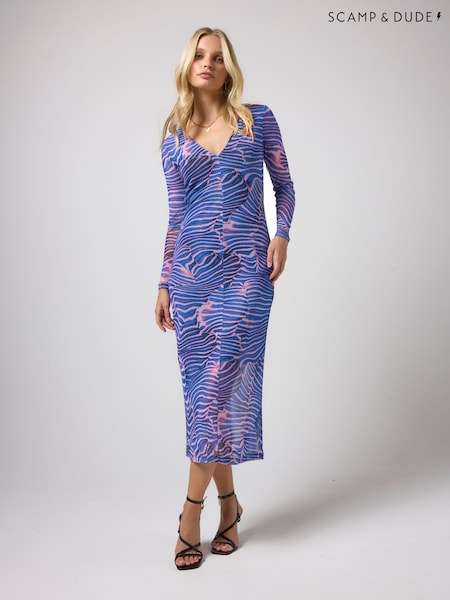 Blue - Scamp & Dude Tigermoth Mesh Midi Dress