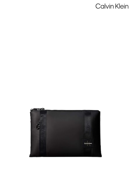Black - Regular Calvin Klein Monologo Patch Laptop Sleeve Bag