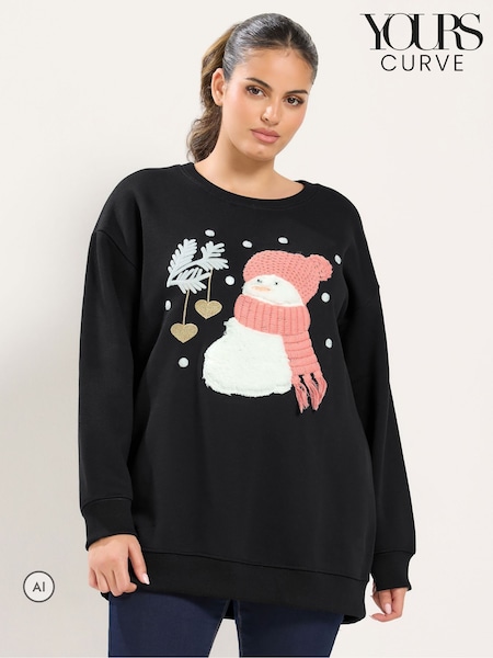 Noir - Yours Curve Snowman Embellished Novelty Christmas Sweatshirt