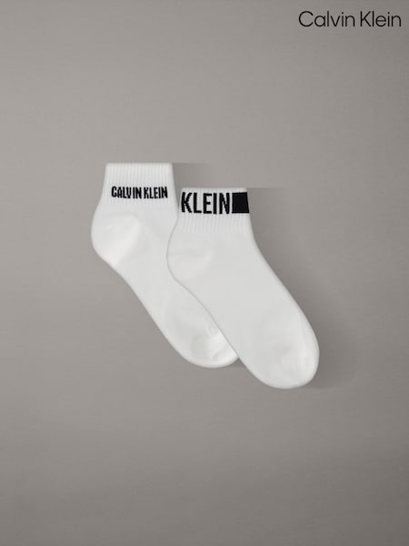 White - Regular Calvin Klein Logo Stripe Socks 2 Pack