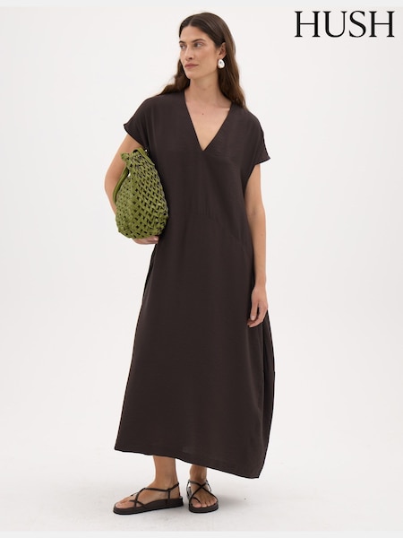 Brown - Hush Lottie Barrel Detail V-neck Midi Dress
