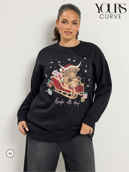 Μαύρο - Φούτερ Yours Curve Highland Cow Novelty