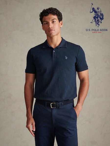 Blue - Regular U.s. Polo Assn. Square Texture Tipped Polo Shirt
