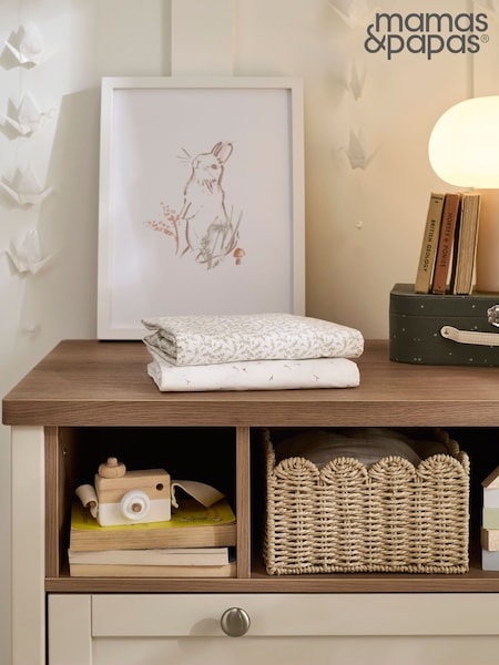 Mamas & Papas 2 Pack Cream Welcome To The World Seedling Cot Bed Fitted Sheets (472561) | €44