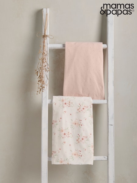 Mamas & Papas 2 Pack Pink 100% Cotton Sheet Floral Cotbed Fitted Sheets (472751) | €39