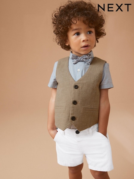 Tan Brown Waistcoat, Shirt, Short & Bow Tie Set (3mths-9yrs) (473464) | 69 QAR - 81 QAR