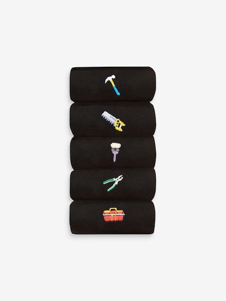 Black DIY Tools Fun Embroidered Socks 5 Pack (473755) | €10