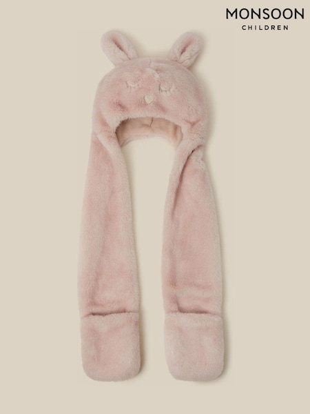 Pink - Monsoon 3-in-1 Fluffy Bunny Hat Scarf