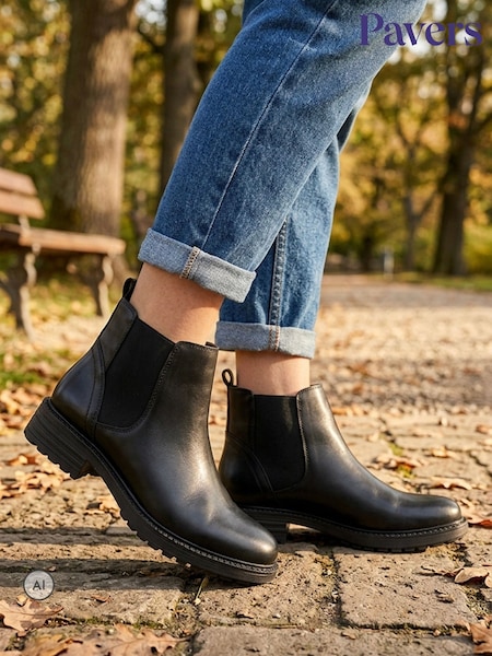 Black - Pavers Smart Leather Block Heel Chelsea Boots