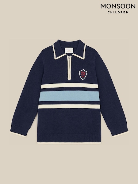 Blau - Monsoon Pullover mit Kragen und Viertelreißverschluss