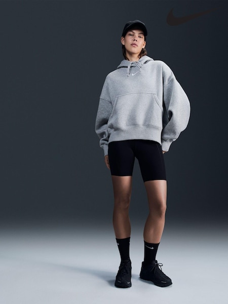 Nike Dark Grey Heather Oversized Phoenix Fleece Over Mini Swoosh Pullover Hoodie (474902) | €38