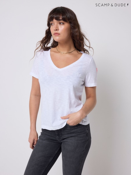 Blanc - Scamp & Dude Cotton Slub V-neck Top