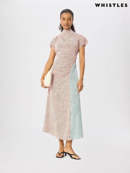 Pink - Whistles Petite Graphic Check Cowl Neck Dress