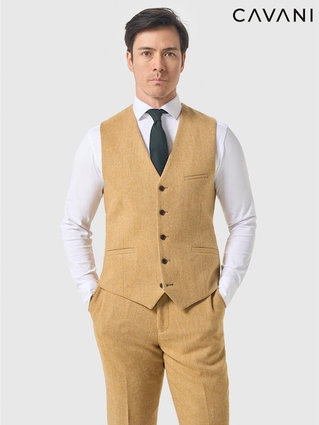 أصفر - Regular Cavani Thomas Tweed Waistcoat