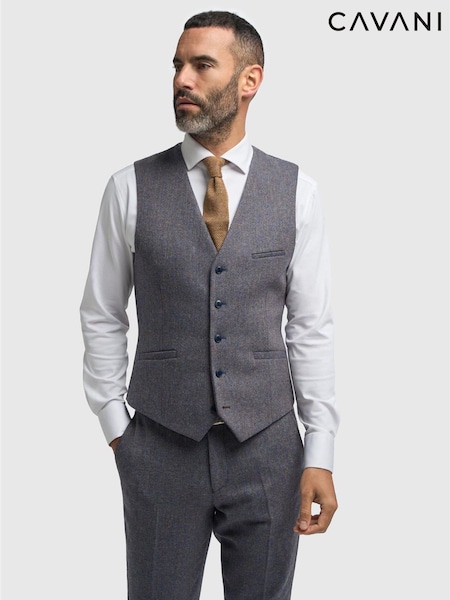 أزرق - Regular Cavani Thomas Tweed Waistcoat