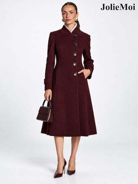 أحمر - Jolie Moi Military Asymmetrical Button Jacket