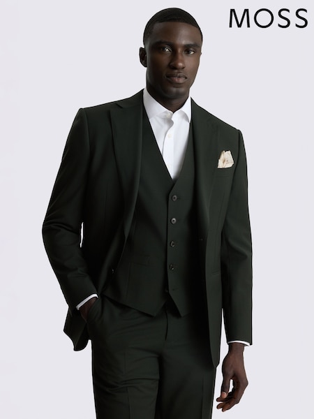 Tumši zaļa - Regular Moss Tailored Fit Wool Blend Performance Suit Jacket