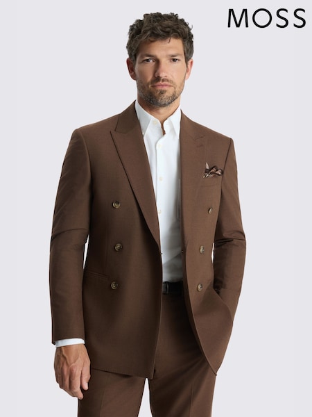 წაბლისფერი ყავისფერი - Regular Moss Slim Fit Flannel Double Breasted Suit Jacket