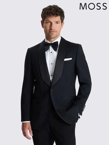 Black - Regular Moss Tailored Fit Wool Blend Shawl Lapel Tuxedo Jacket