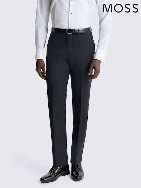 Musta - Regular Moss Tailored Fit Wool Blend Performance Dress Trousers