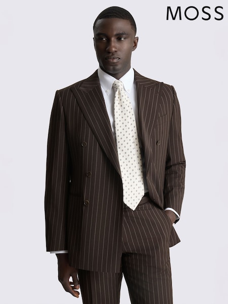 Brown - Regular Moss Tailored Fit Wool Blend Stripe Performance Suit Jacket