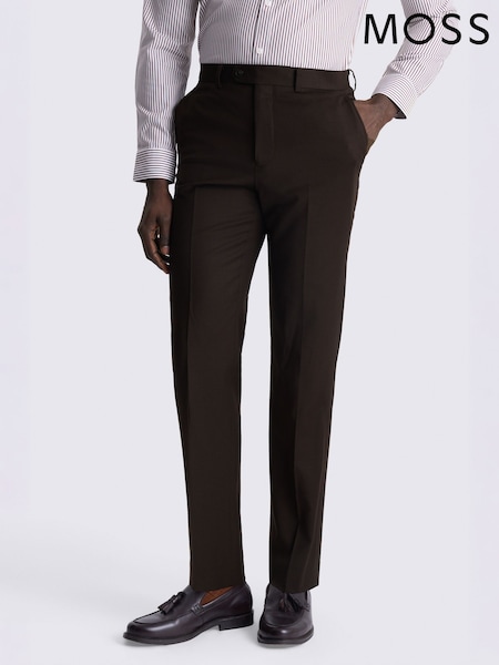 Brown - Regular Moss Tailored Fit Wool Blend Twill Performance Suit Trousers