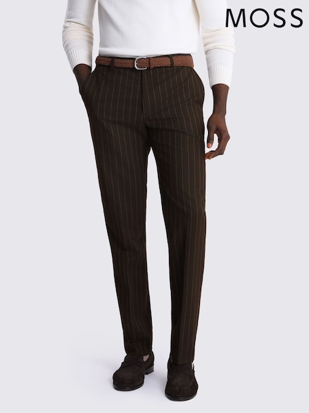 Brown - Regular Moss Slim Fit Stripe Suit Trousers