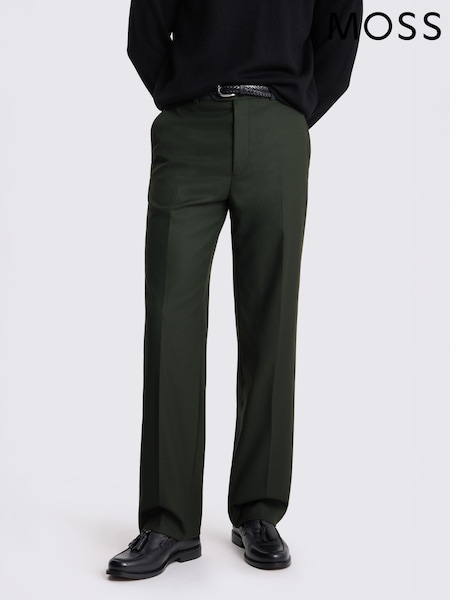 Khaki Green - Regular Moss Relaxed Fit Flannel Suit Trousers