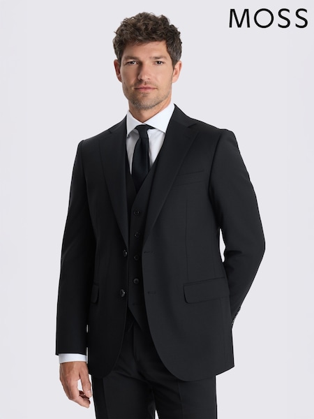 Black - Regular Moss Tailored Fit Wool Blend Performance Suit Jacket