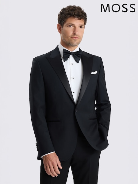 Black - Regular Moss Tailored Fit Wool Blend Peak Lapel Tuxedo Jacket