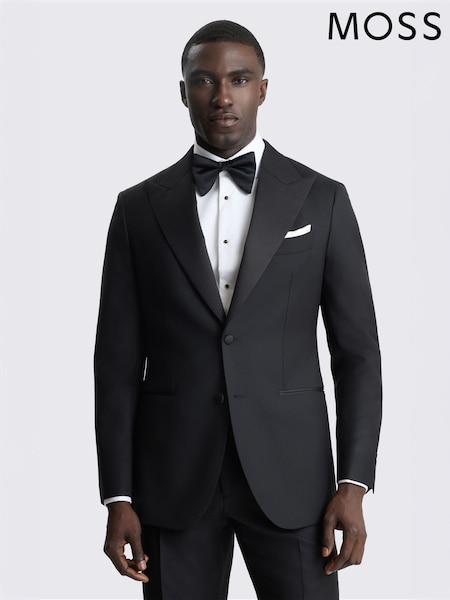 Black - Regular Moss Tailored Fit Italian Wool Twill Dress Jacket