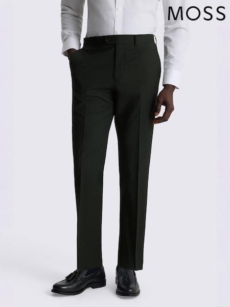 Mörk Grön - Regular Moss Tailored Fit Wool Blend Performance Suit Trousers