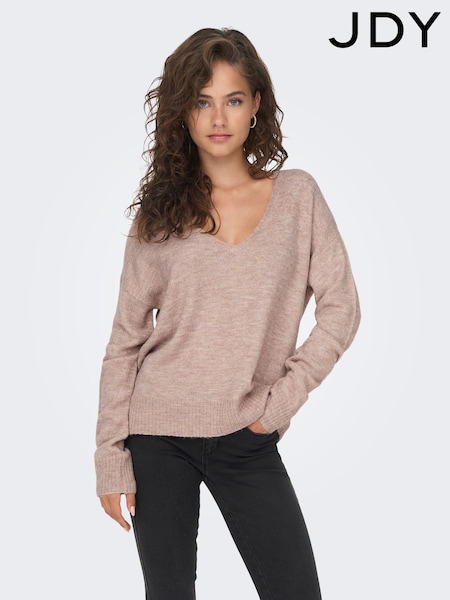 Roz - Pulover din JDY material moale la atingere Guler în V Guler în V (477089) | 125 LEI