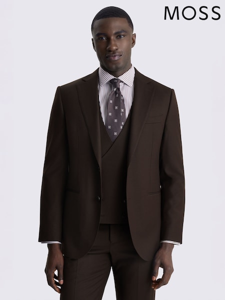 Marrón - Regular Moss Tailored Fit Wool Blend Twill Performance Suit Jacket