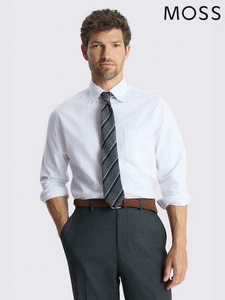 Синий - Regular Moss Washed Cotton Oxford Stripe Shirt