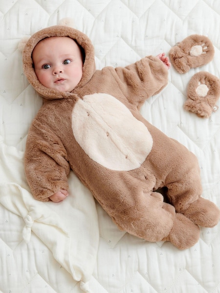Braun - Fleece Hooded Pramsuit with Detachable Mitts (0mths-2yrs) (478588) | 17 € - 18 €