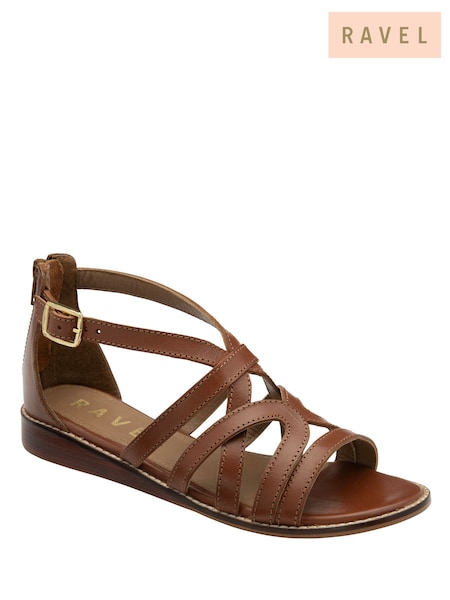 Ravel Brown Leather Open Toe Cross Strap Sandals (478658) | €93