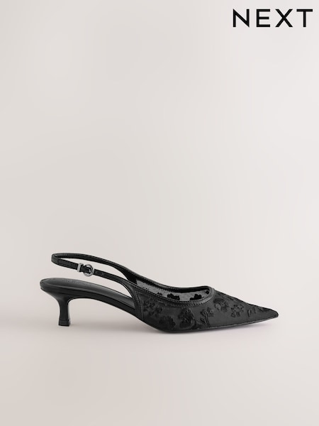 Black - Forever Comfort® Embroidered Mesh Slingback Heels